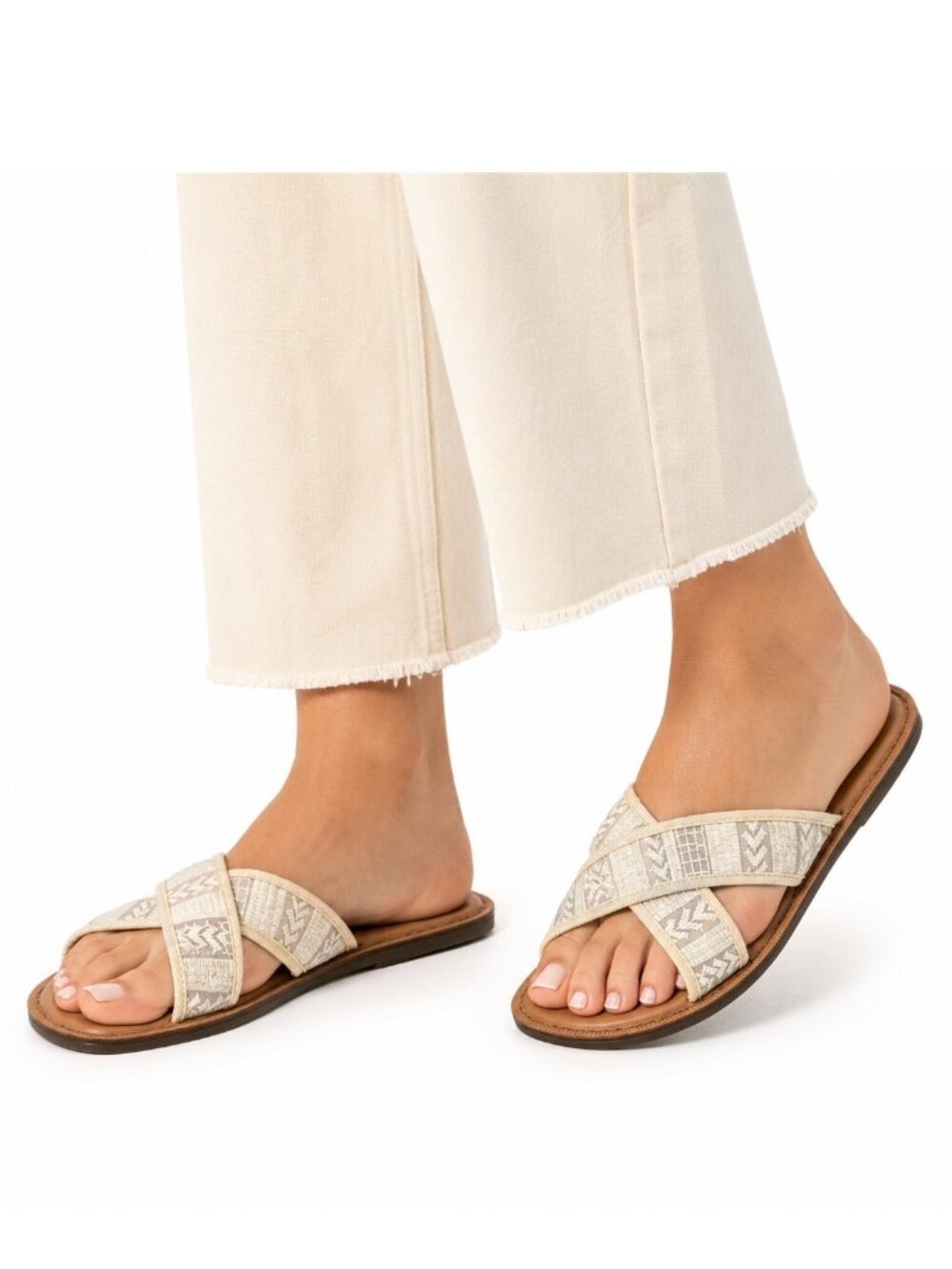 Toms Sandals Womens 11W Cream Lace Arrow Embroidery Viv Folk Boho Desert Nomad